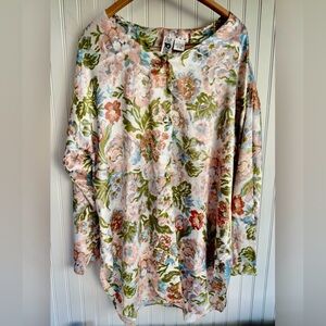 Vanity Fair Vintage Floral Tunic Top Size L - Pink, Green & Blue